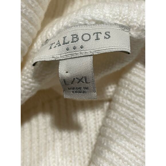 Talbots Cowl Neck Poncho Sweater Womens Size L / XL Cable Knit Sleeveless White - Picture 5 of 8